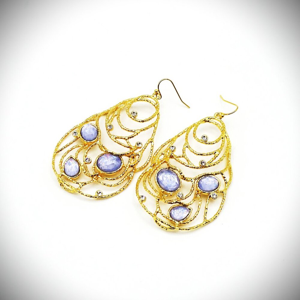 ALEXIS BITTAR Gold Plated Lilac MOP Doublets & Clear Crystals Statement Earrings